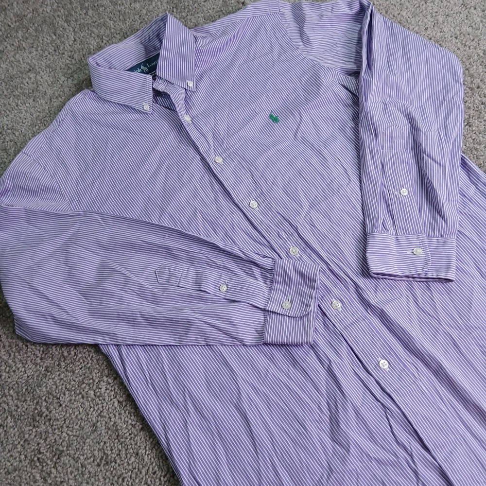 Ralph Lauren Custom Fit Purple White Striped Button Down Shirt Mens 16 32/33